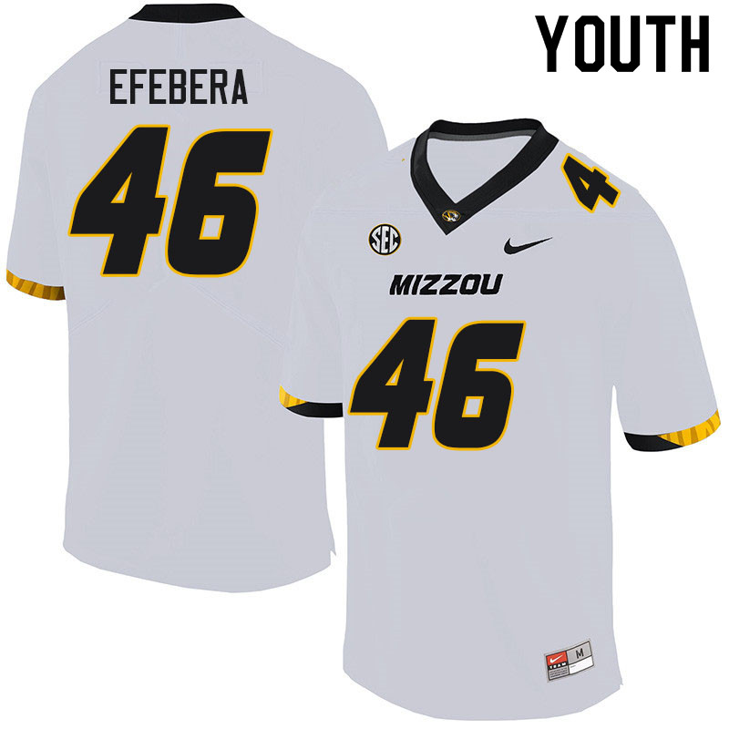 Youth #46 Justin Efebera Missouri Tigers College Football Jerseys Sale-White - Click Image to Close